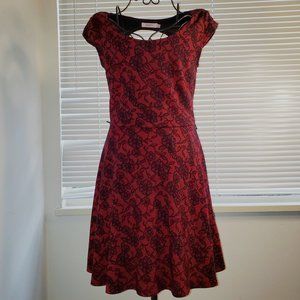 SOLD Vtg Candies 90s Burgundy Black Lace Fit Flair Bodycon Mini Skater Dress S